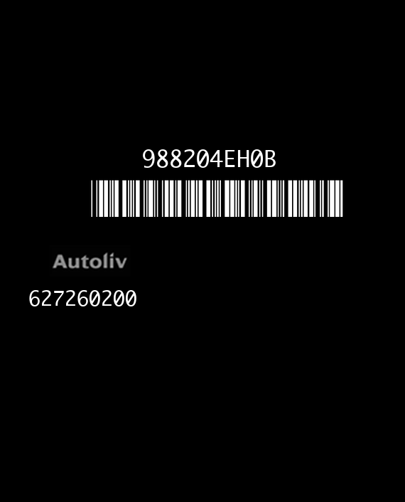 AUTOLIV 627260200 NISSAN QASHQAI 988204EH0B W1