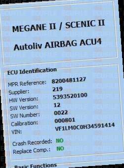 AUTOLIV ACU4 604289600 RENAULT MEGANE II 8200481127--A AB