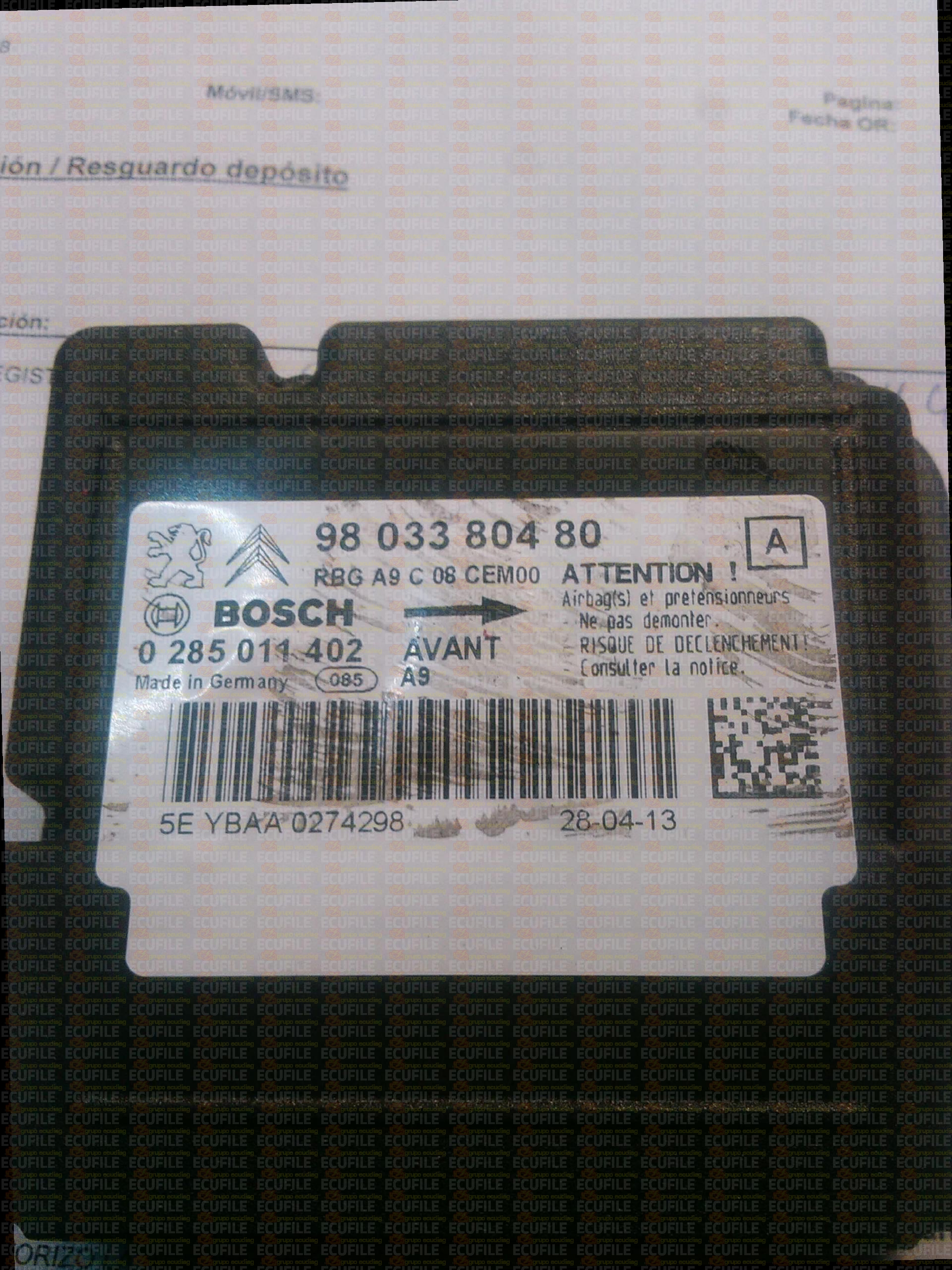 BOSCH 0285011402 PEUGEOT 208 9803380480 A