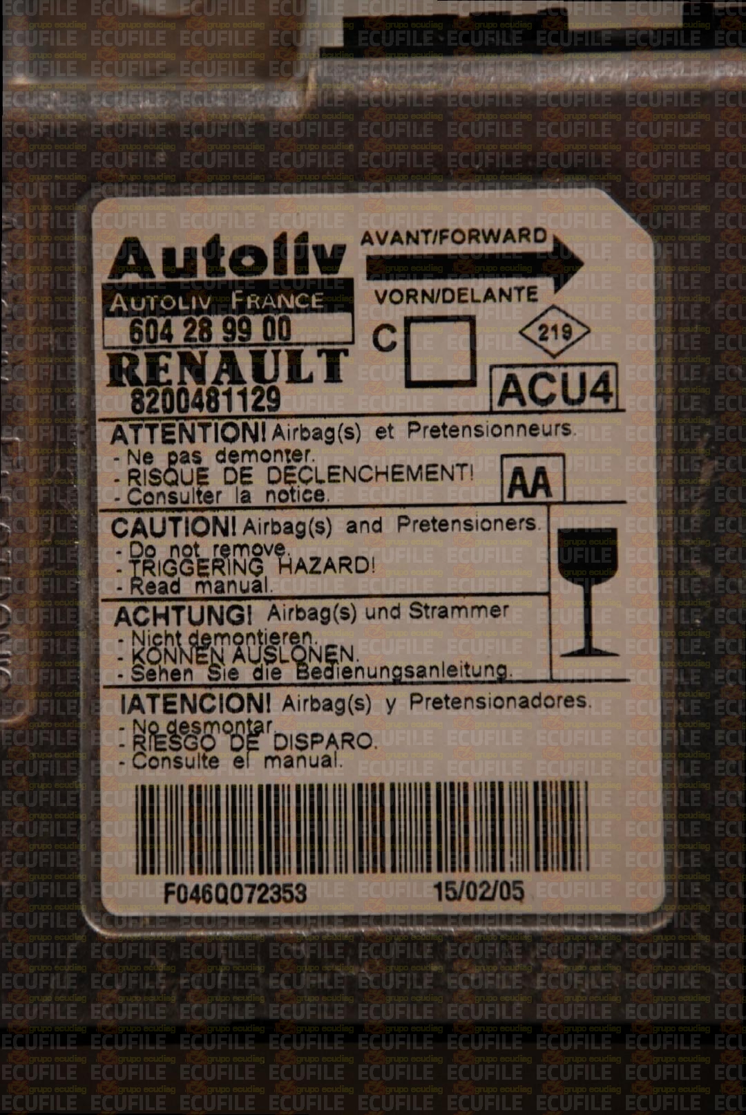AUTOLIV ACU4 604289900 RENAULT MEGANE II 8200481129 AA