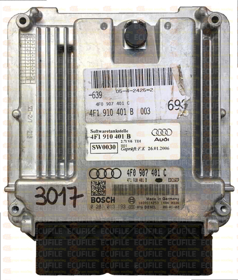 BOSCH EDC16CP34-4.5 0281013193 AUDI A6 2.7 TDI V6 180HP 4F0907401B 1037382074
