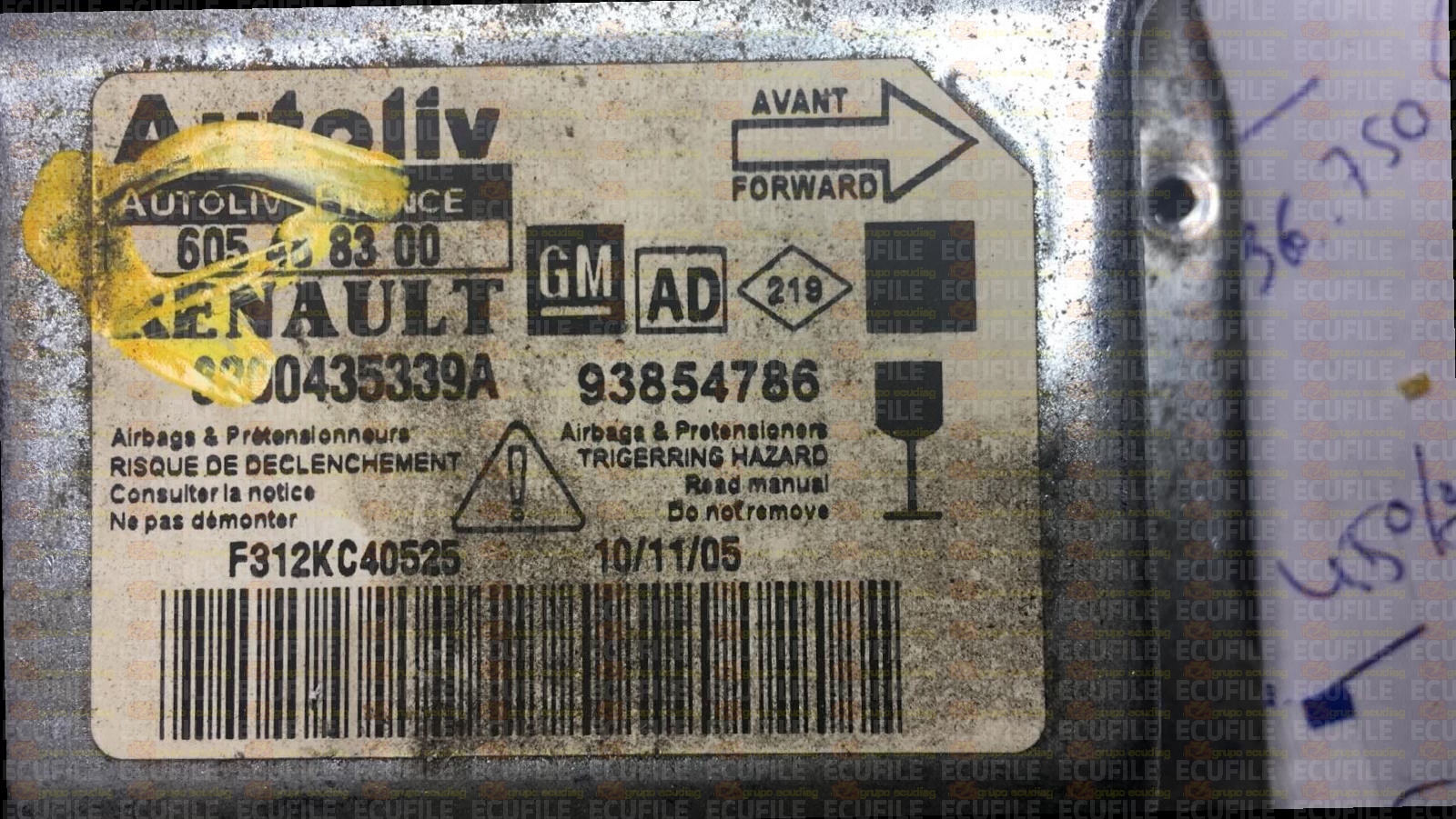 AUTOLIV 6054883800 GM 93854786 NISSAN PRIMASTAR 8200435336A AD