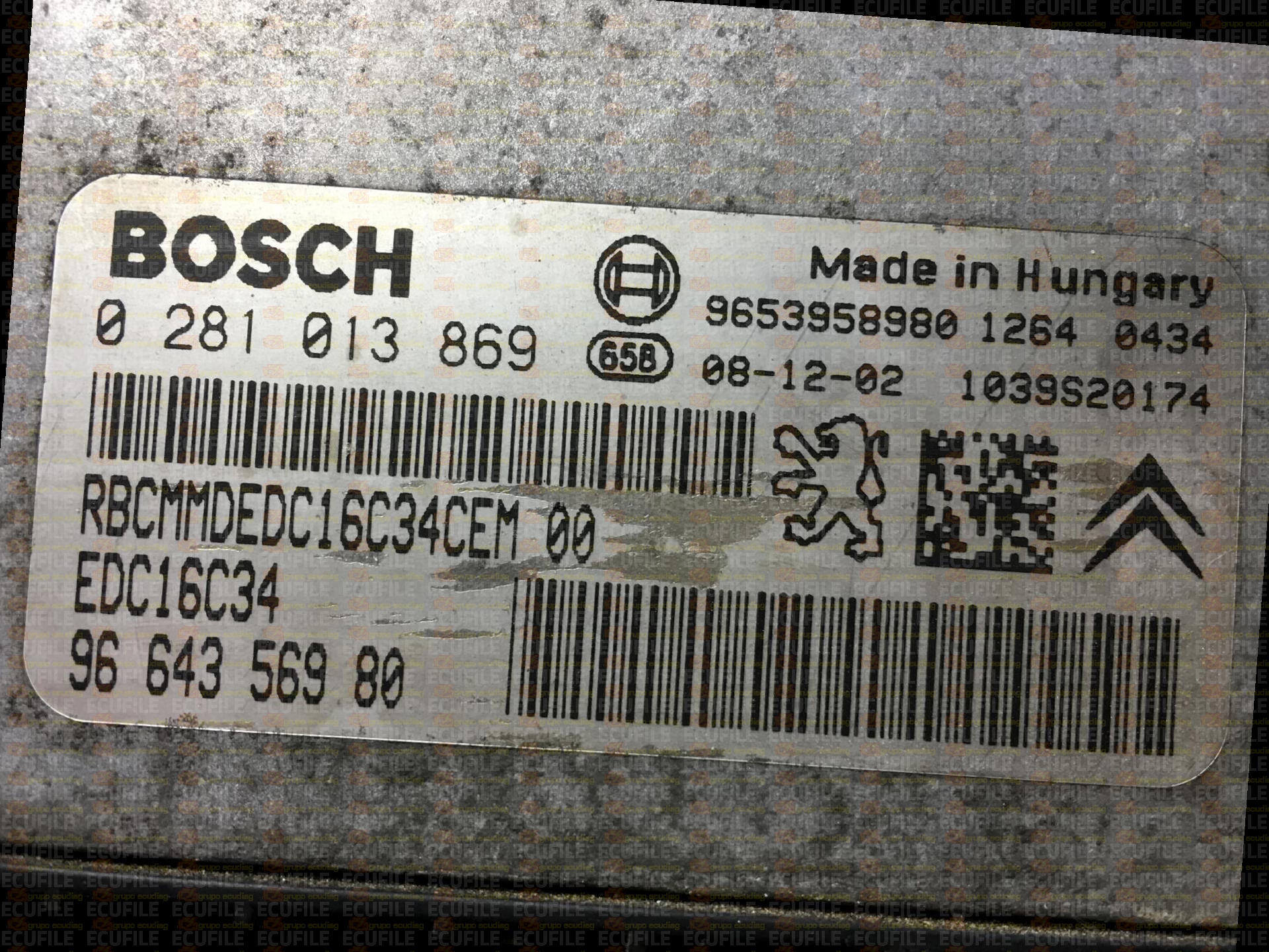 BOSCH EDC16C34-4.11 0281013869 CITROEN JUMPY PEUGEOT EXPERT FIAT SCUDO 1.6 HDI 90HP 9664356980 1037386177