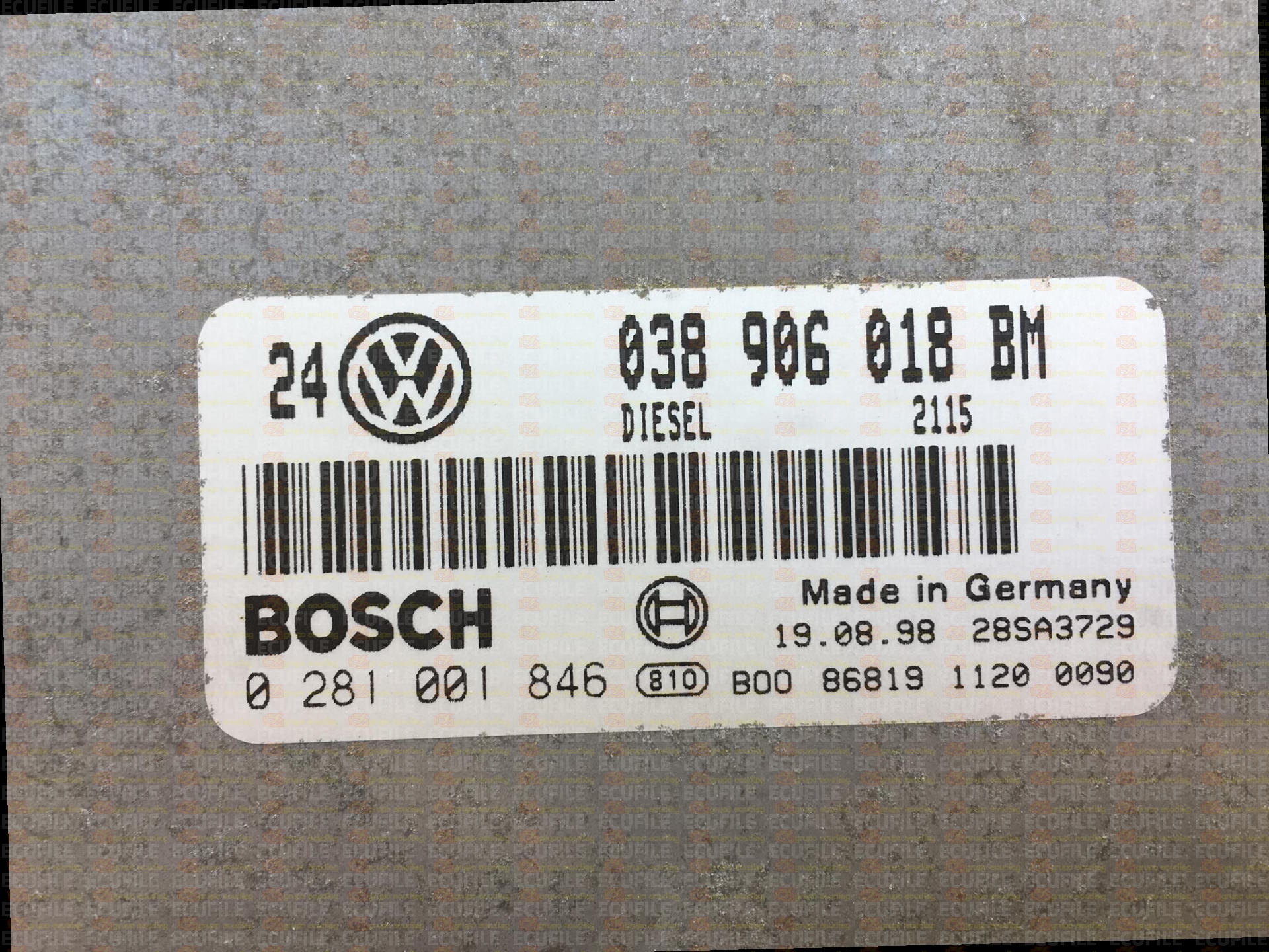 BOSCH EDC15V-5.36 0281001846 VOLKSWAGEN GOLF IV 1.9 TDI 110HP 038906018BM 1037356590-1037356589