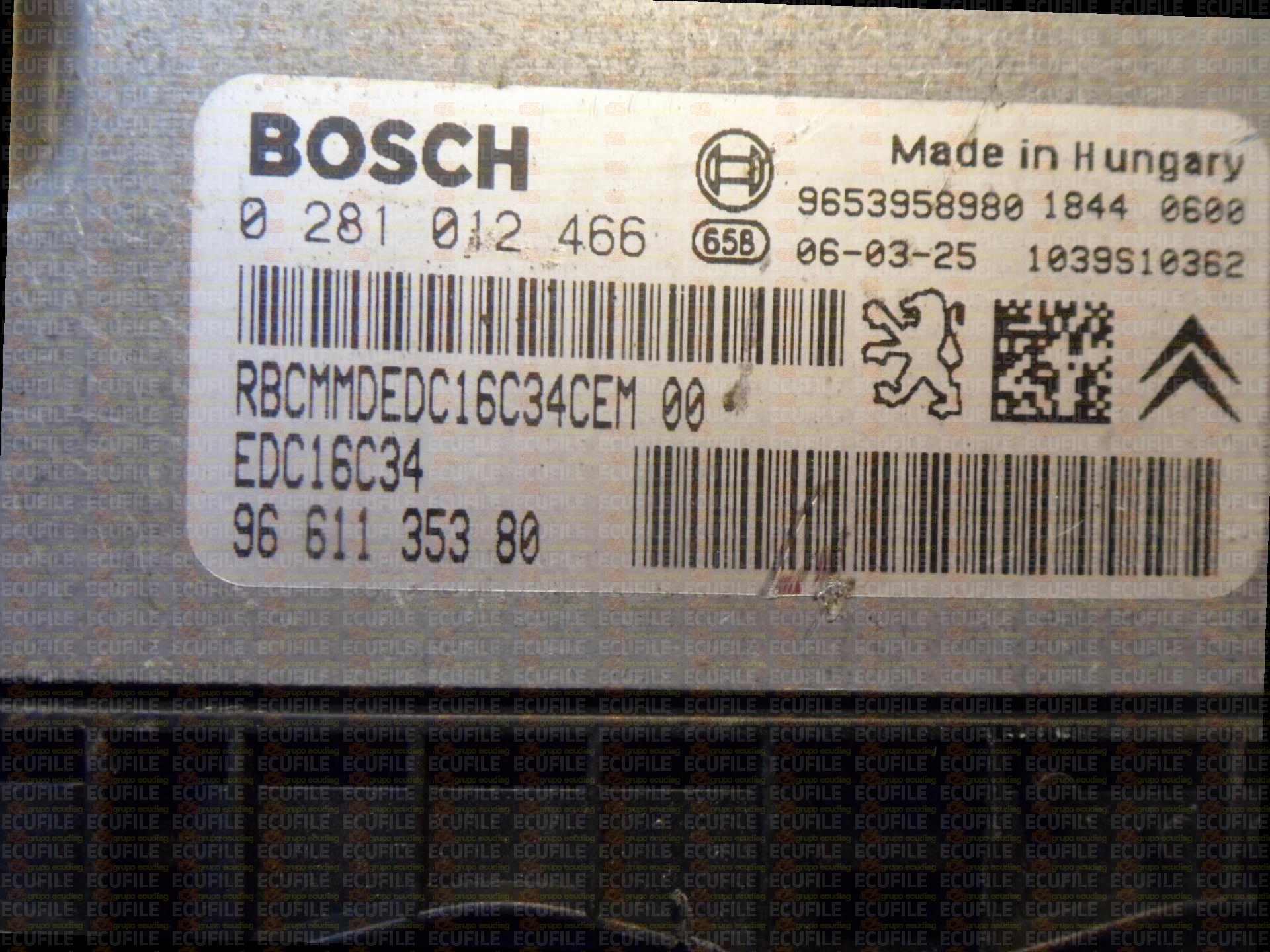 BOSCH EDC16C34-2.10 0281012466 CITROEN XSARA PICASSO 1.6 HDI 110CV 9661135380 1037375962