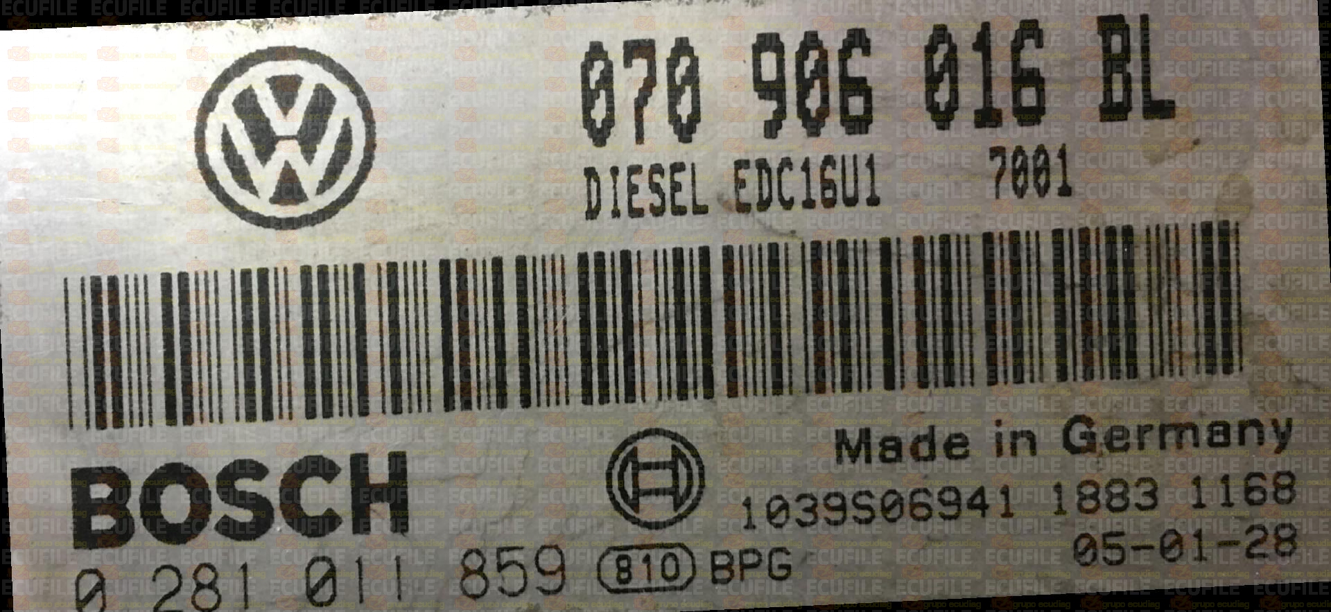 BOSCH EDC16U1-5.5 0281011859 VOLKSWAGEN TOUAREG 2.5 TDI 174HP 070906016BL 1037371909