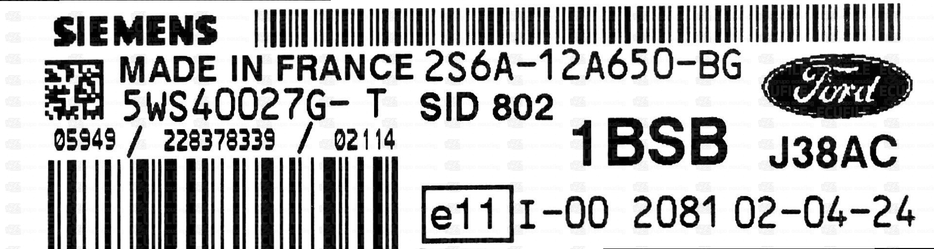 SIEMENS SID802 5WS40027G-T FORD FIESTA 1.4 TDCI 2S6A-12A650-BG 1BSB FM00640000000