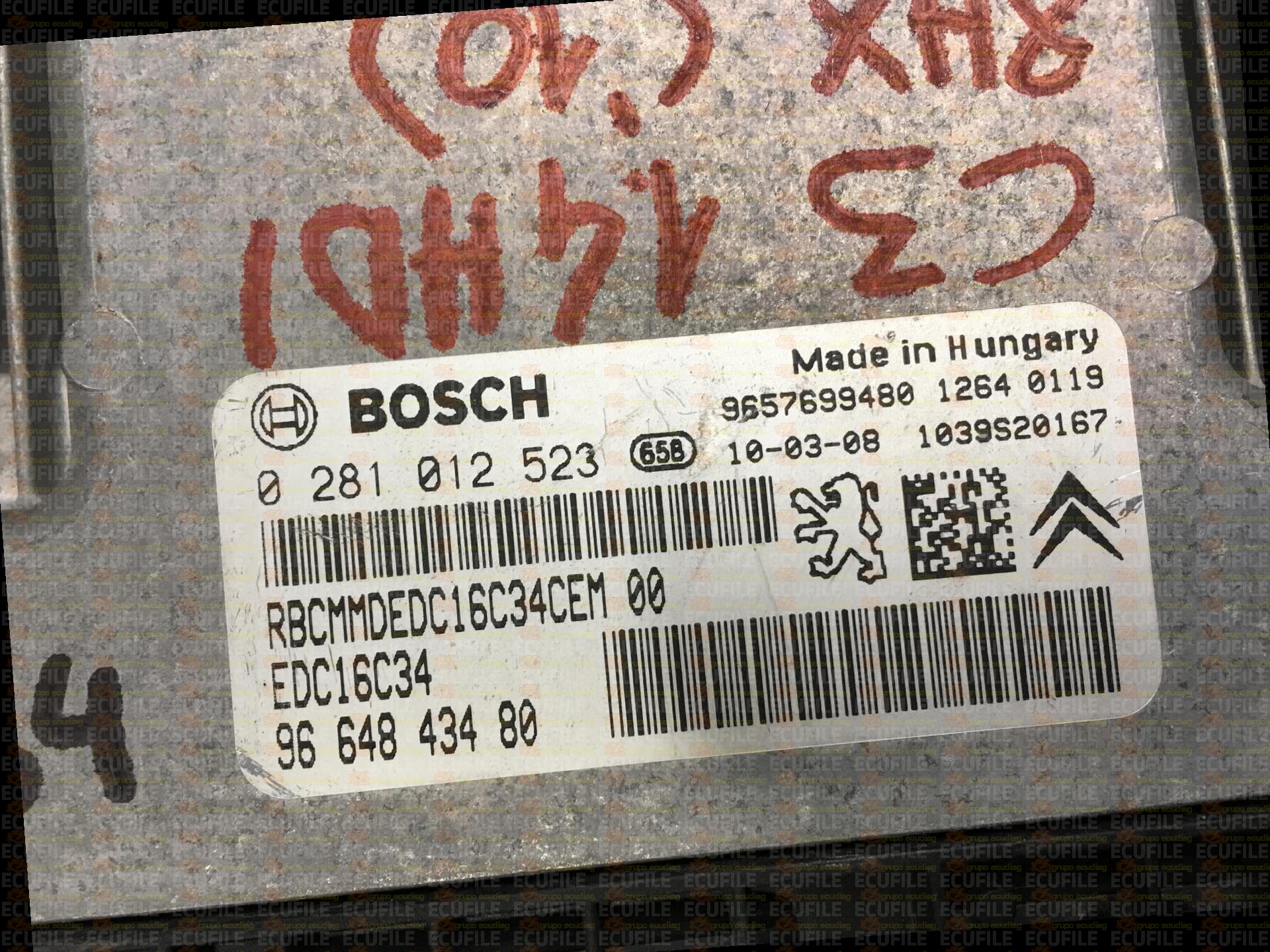 BOSCH EDC16C34-4.61 0281012523 CITROEN C3 PEUGEOT 206 207 1.4 HDI 68HP 9664843480 1037386170