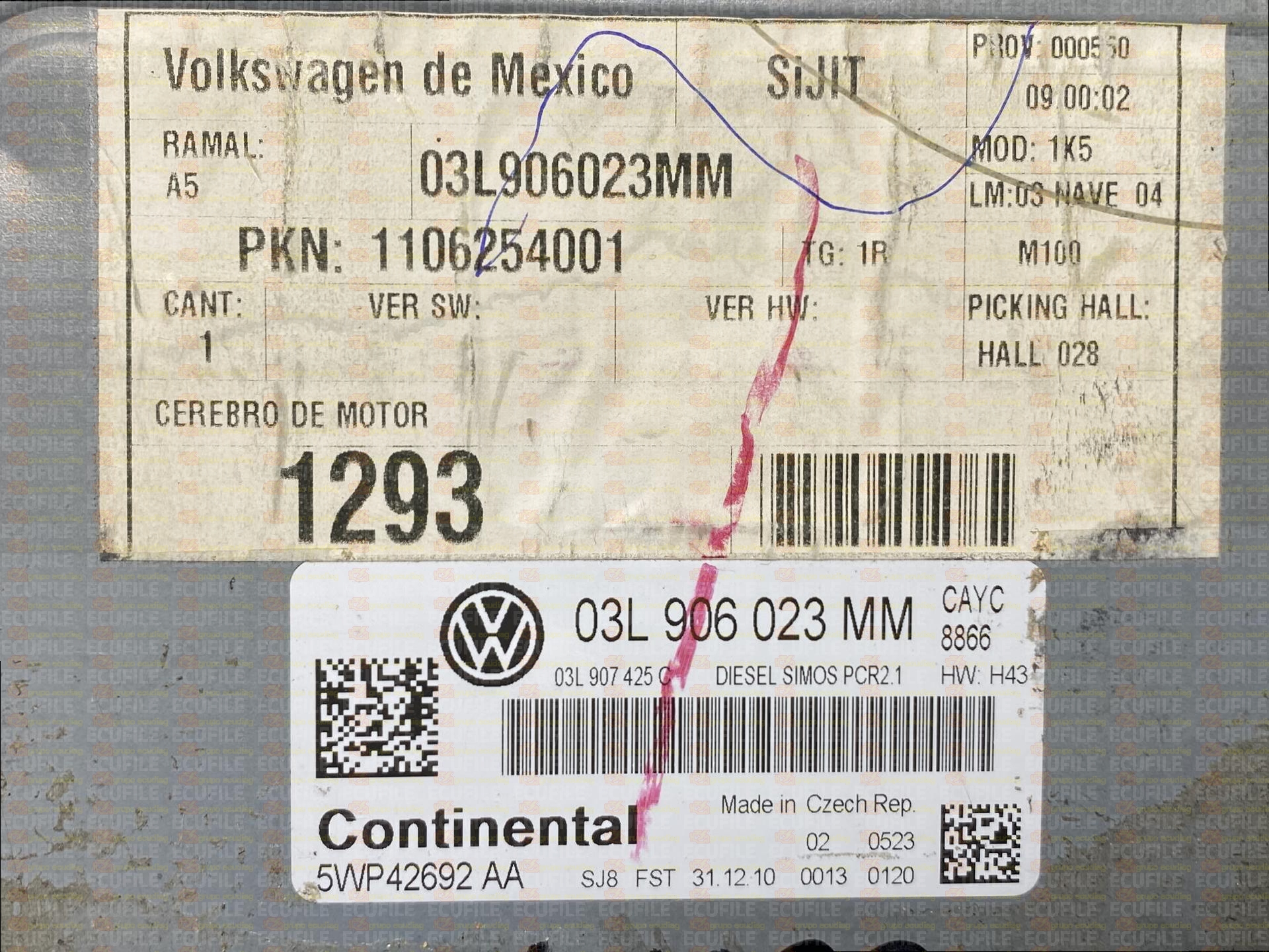 CONTINENTAL SIMOS PCR2.1 5WP42692AA VOLKSWAGEN GOLF VI 1.6 TDI 105HP 03L907425C 03L906023MM SM2F0L9500000-8866