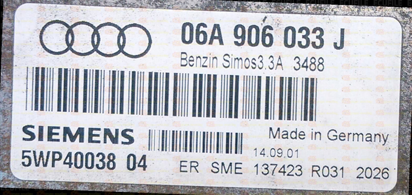 SIEMENS SIMOS 3.3A 5WP4003804 AUDI A3 I (8L) 1.6i 75KW 102HP L4 8V AVU 06A906033J S338038000000 - 3488