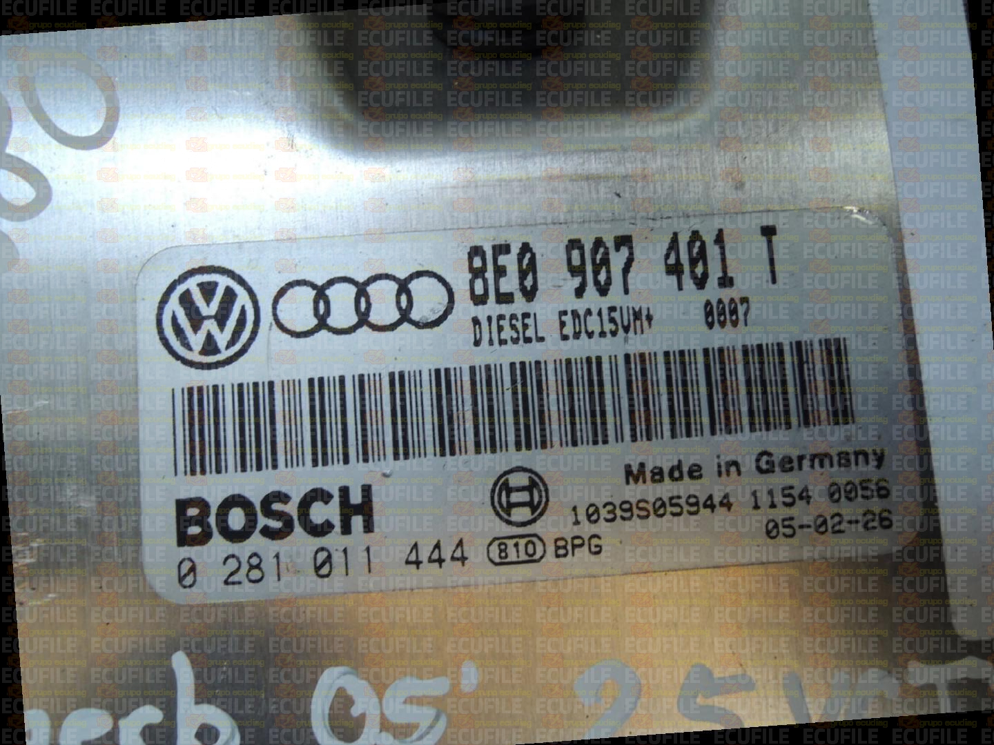 BOSCH EDC15VM+2.M5 0281011444 AUDI A4 2.5 TDI V6 163HP 8E0907401T 1037370842