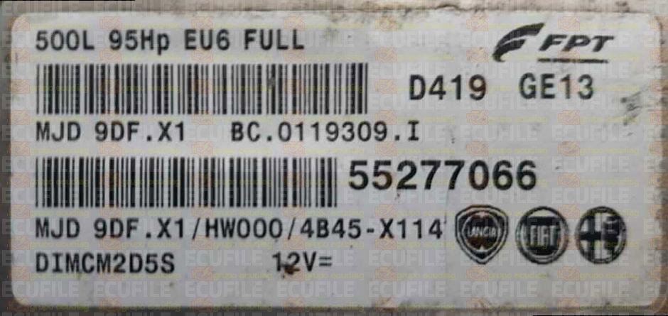 MAGNETI MARELLI MJD 9DF.X1 BC.0119309.I FIAT 500L 1.3 JTD 95HP 55277066 HW000 4B45X114