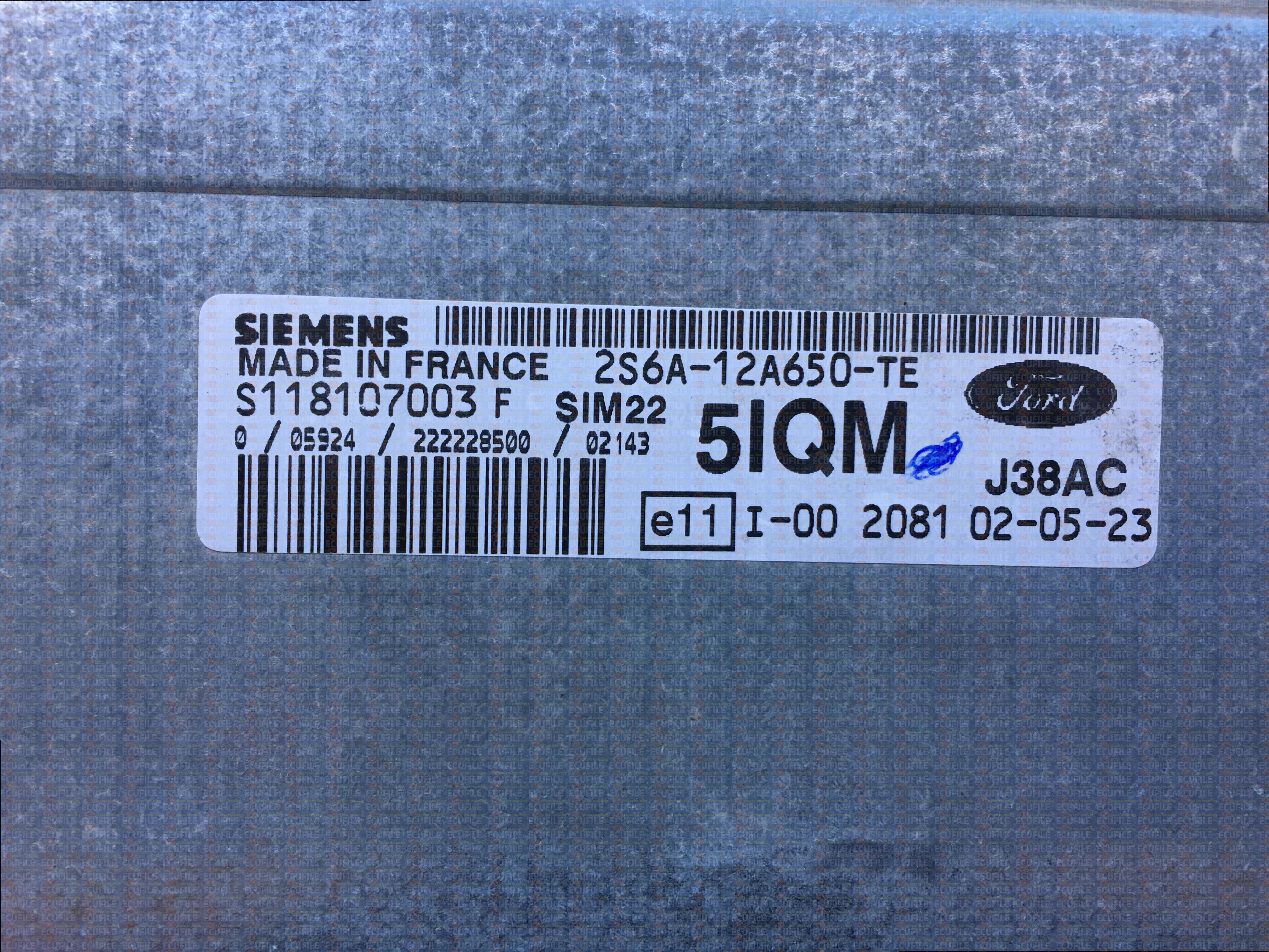 SIEMENS SIM22 S118107003F FORD FIESTA 1.6 2S6A-12A650-TE 5IQM F1491D4C00000