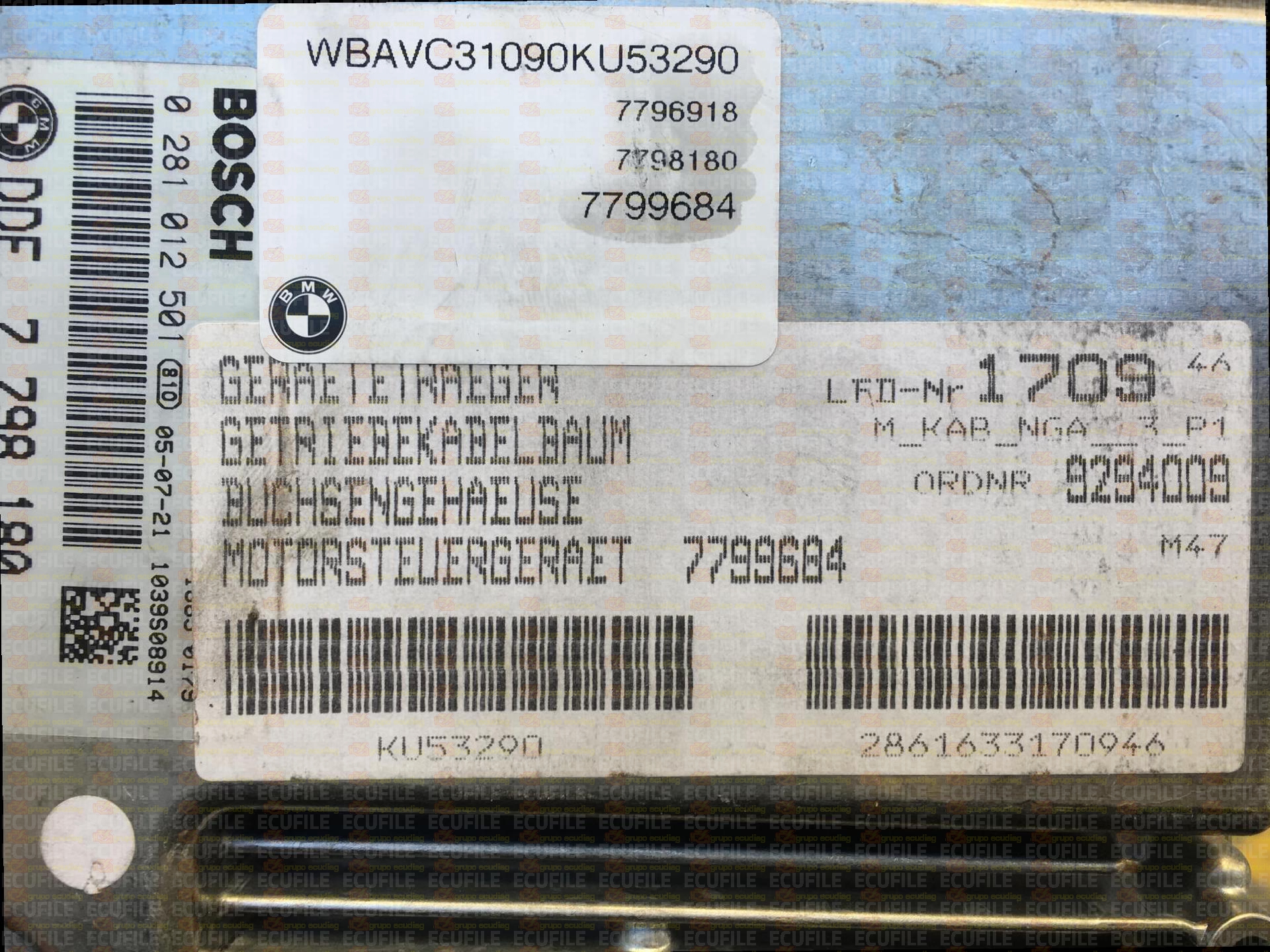 BOSCH EDC16C35-2.12 0281012501 BMW E90 320D 2.0D 163HP 7798180 13617798180 1037389882 - 7808375