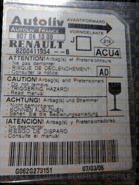 AUTOLIV ACU4 607061300 RENAULT SCENIC II 8200411954--B AD EEPROM 95160