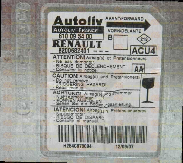AUTOLIV ACU4 610095400 RENAULT MEGANE II 8200682401 AA EEPROM 95160