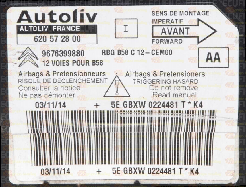 AUTOLIV 620572800 CITROEN C4 9676399880 AA EEPROM 95320