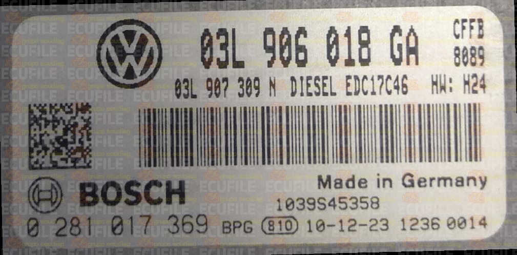 BOSCH EDC17C46-2.5 0281017369 VOLKSWAGEN EOS I 2.0 TDI 140HP 03L907309N 03L906018GA 1037561735 - 9977