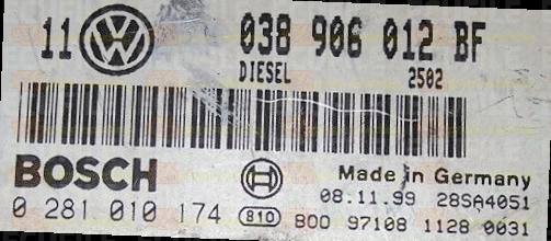 BOSCH EDC15VM+2.V1 0281010174 VOLKSWAGEN GOLF IV 1.9 SDI 68HP 038906012BF 1037350927