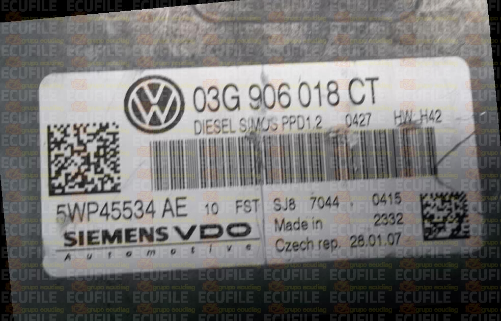 SIEMENS VDO SIMOS PPD1.2 5WP45534AE VOLKSWAGEN GOLF V 2.0 TDI 170HP 03G906018CT SN100K5400000-0427
