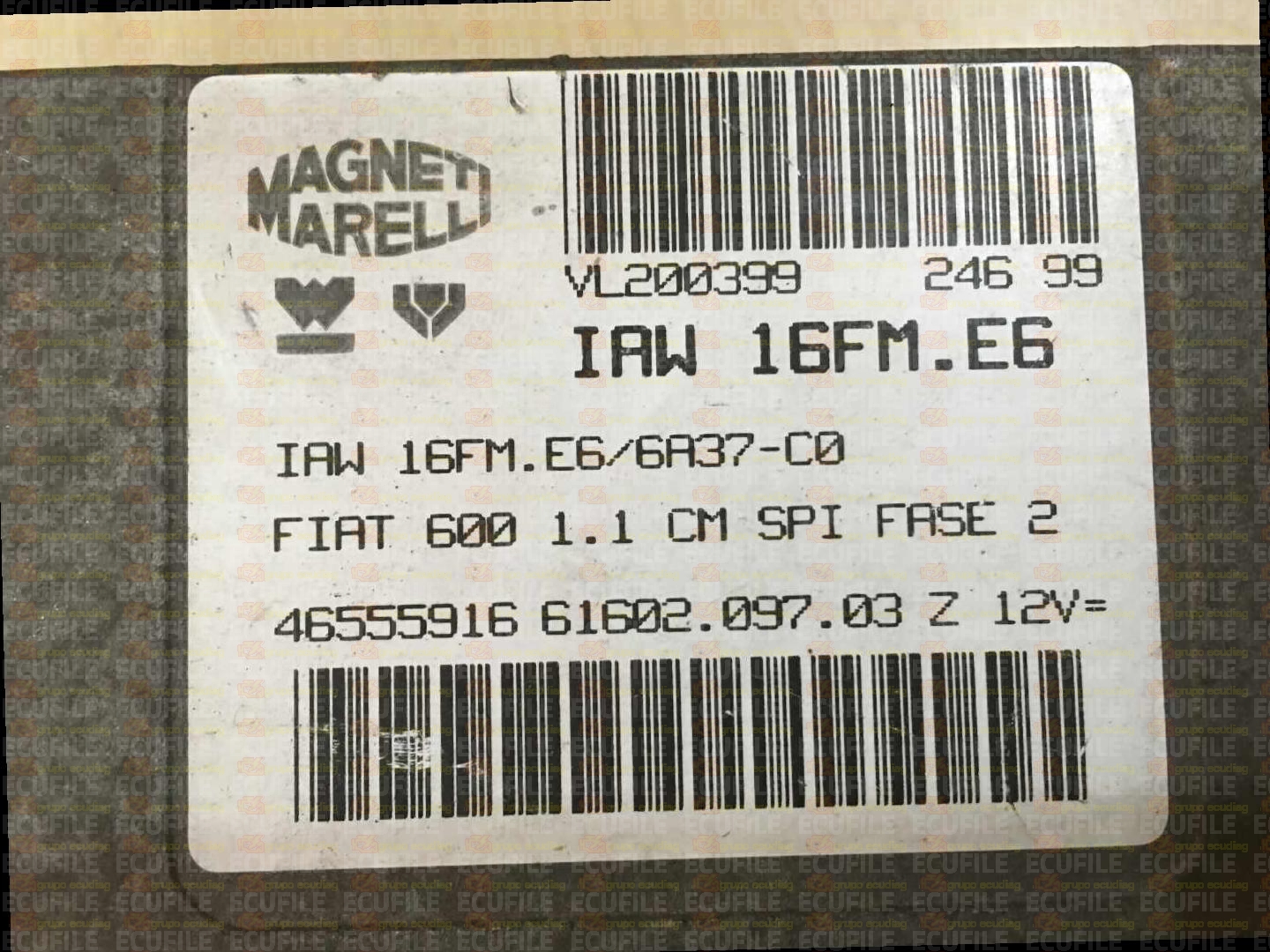 MAGNETI MARELLI IAW 16FM.E6 61602.097.03 FIAT 600 SEICENTO 1.1i 46555916 EEPROM MC68HC11F1