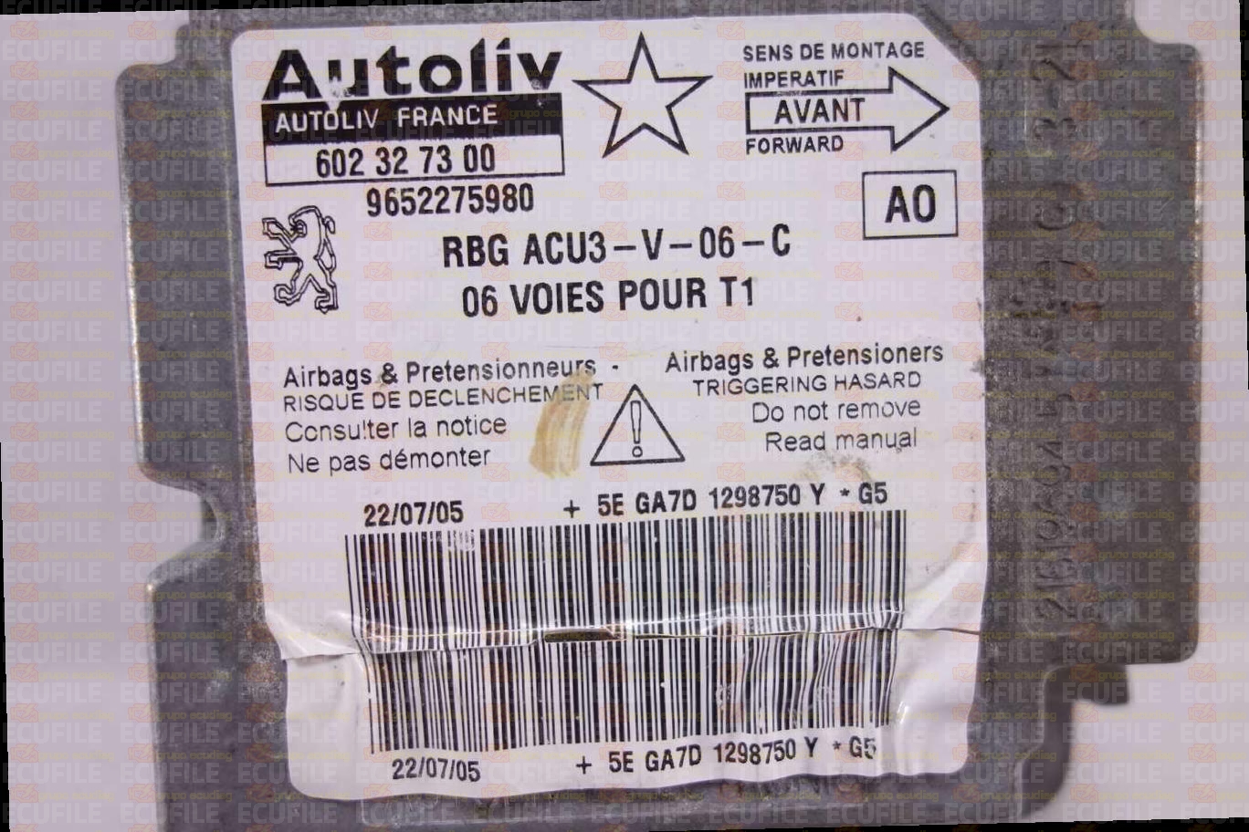 AUTOLIV 602327300 PEUGEOT 206 9652275980 AO EEPROM 95080