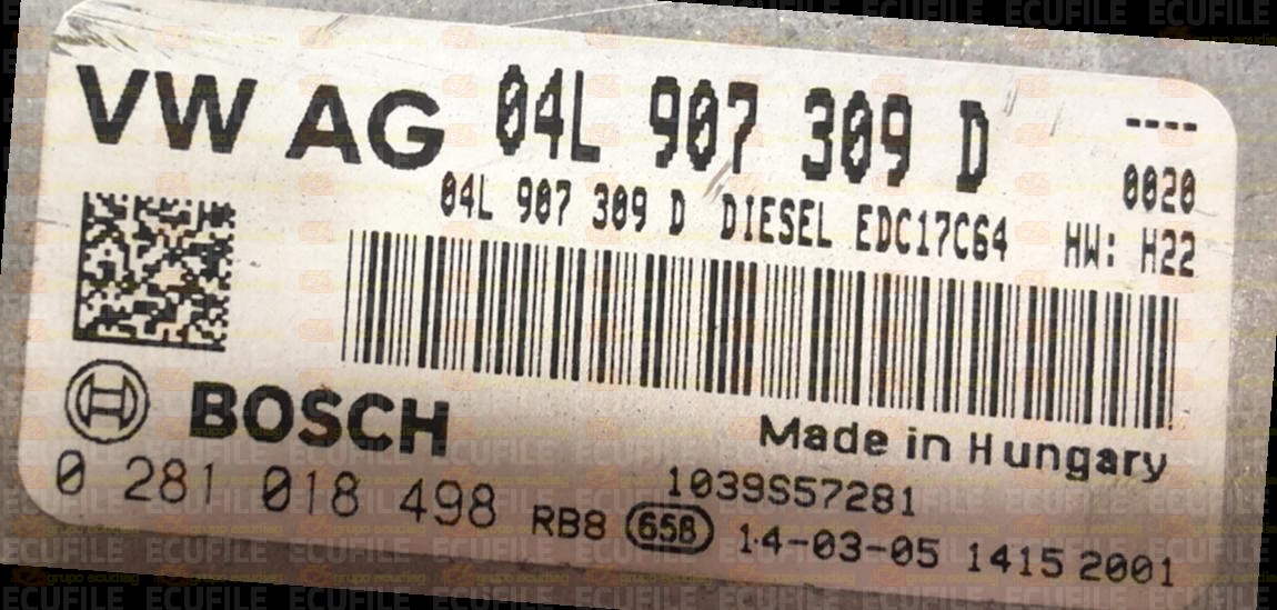 BOSCH EDC17C64-2.5 0281018498 AUDI A3 III (8V) 2.0 TDI 110KW 150HP L4 16V CRBC 04L907309D 04L906021DS 1037533905 - 5514