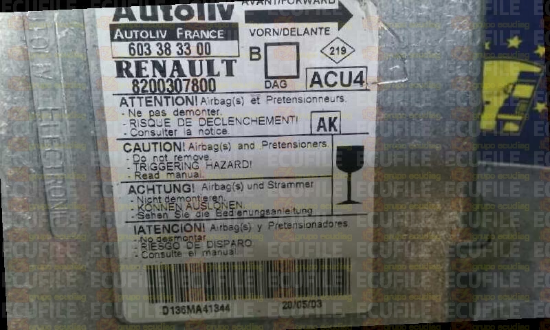 AUTOLIV ACU4 603383300 RENAULT MEGANE II 8200307800 AK EEPROM 95160