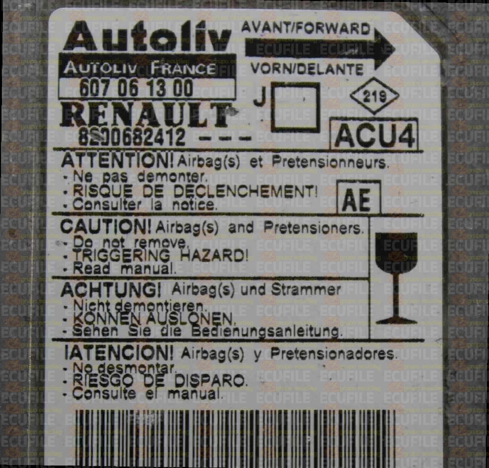 AUTOLIV ACU4 607061300 RENAULT SCENIC II 8200682412 AE EEPROM 95160