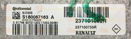 CONTINENTAL SID305 S180067163A RENAULT DACIA 237100755R 237101082R FLASH TC1766