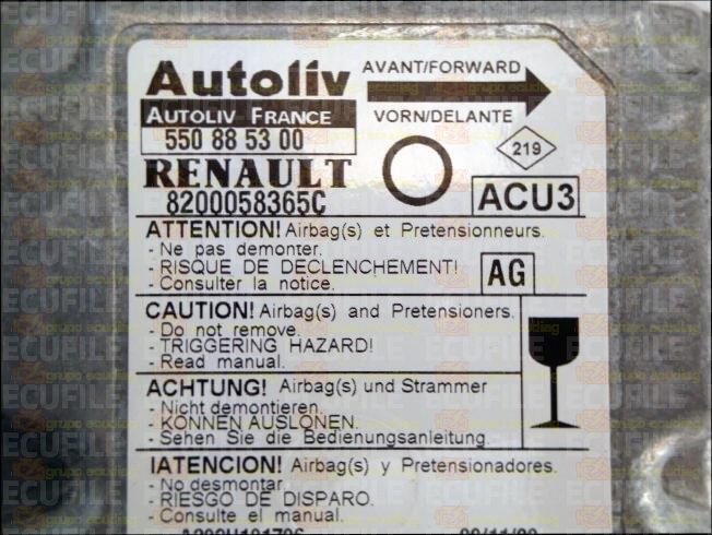 AUTOLIV ACU3 550885300 RENAULT TWINGO I 8200058365C AG EEPROM 95080