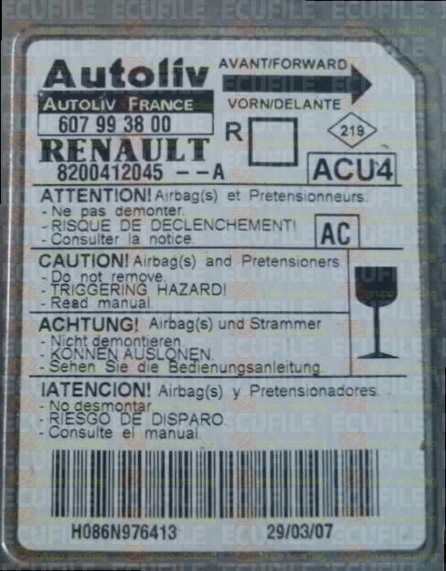 AUTOLIV ACU4 607993800 RENAULT SCENIC II 8200412045--A AC EEPROM 95160