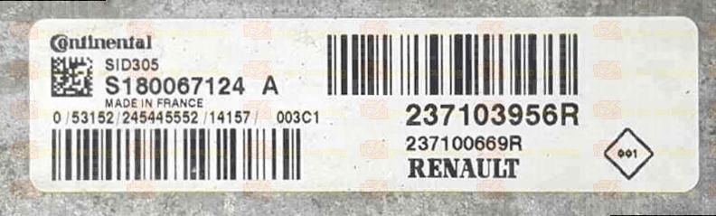 CONTINENTAL SID305 S180067124A RENAULT DACIA 237100669R 237103956R FLASH TC1766