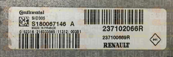 CONTINENTAL SID305 S180067146A RENAULT DACIA 237100669R 237102066R FLASH TC1766