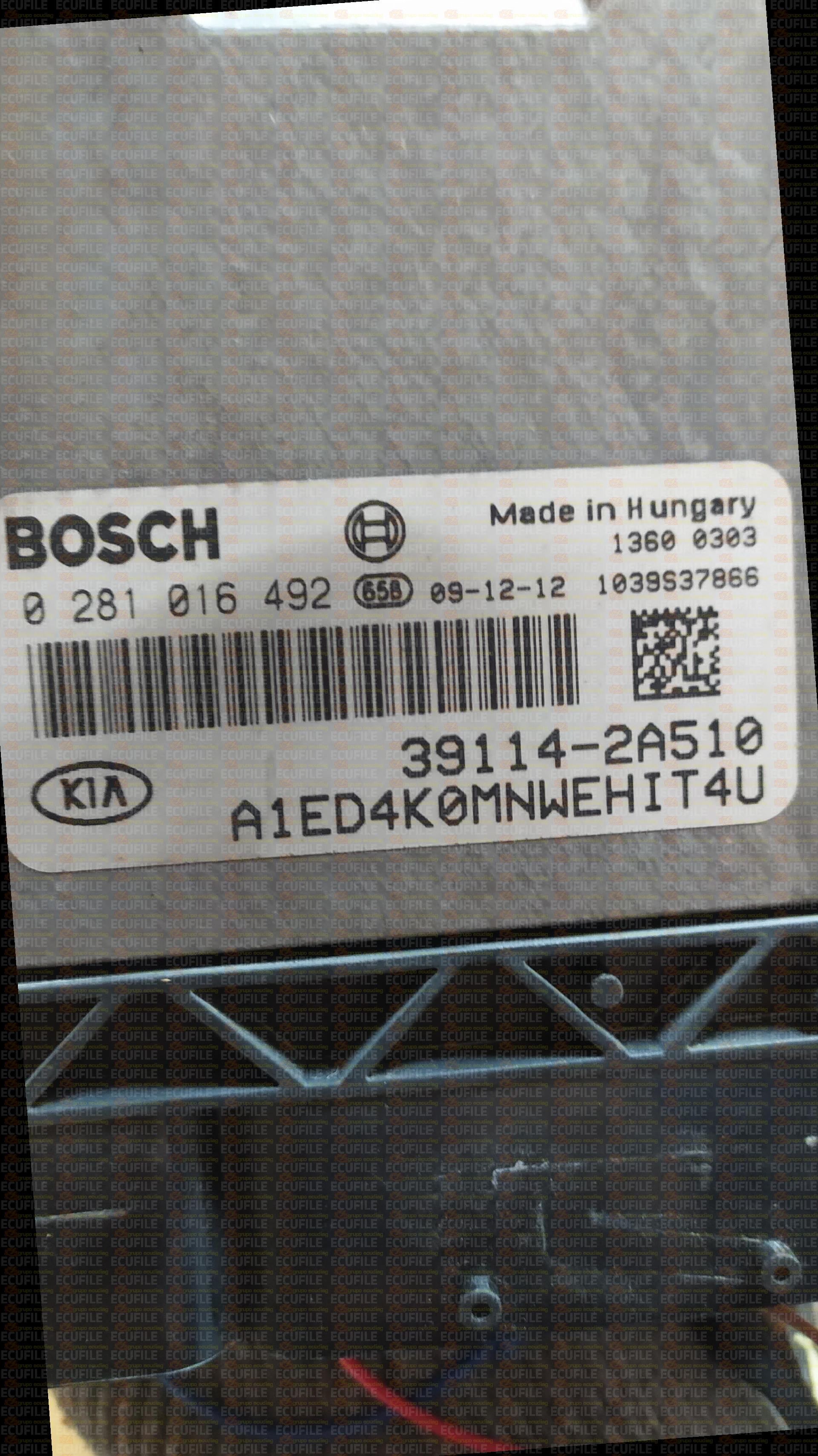 BOSCH EDC17C08-5.23 0281016492 KIA CEED 1.6 CRDI 90HP 39114-2A510 391142A510 1037504660