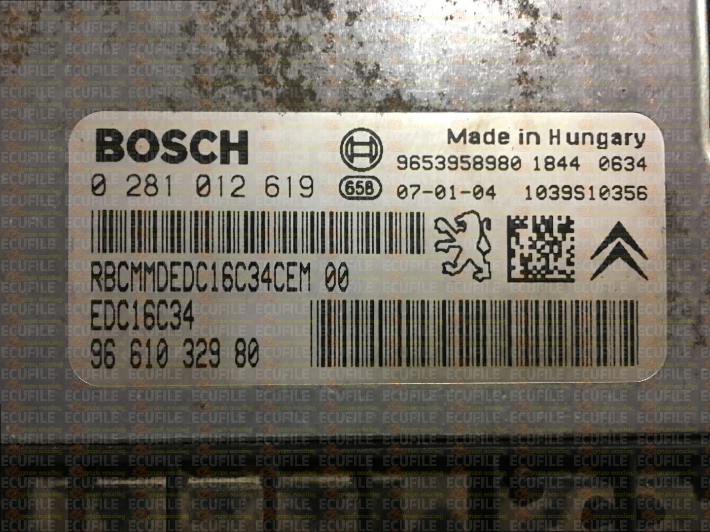 BOSCH EDC16C34-4.11 0281012619 CITROEN BERLINGO I PEUGEOT PARTNER 1.6 HDI 66KW 90HP L4 16V 9HX 9H02 DV6ATED4 9661032980 1037375956 - 9665594280