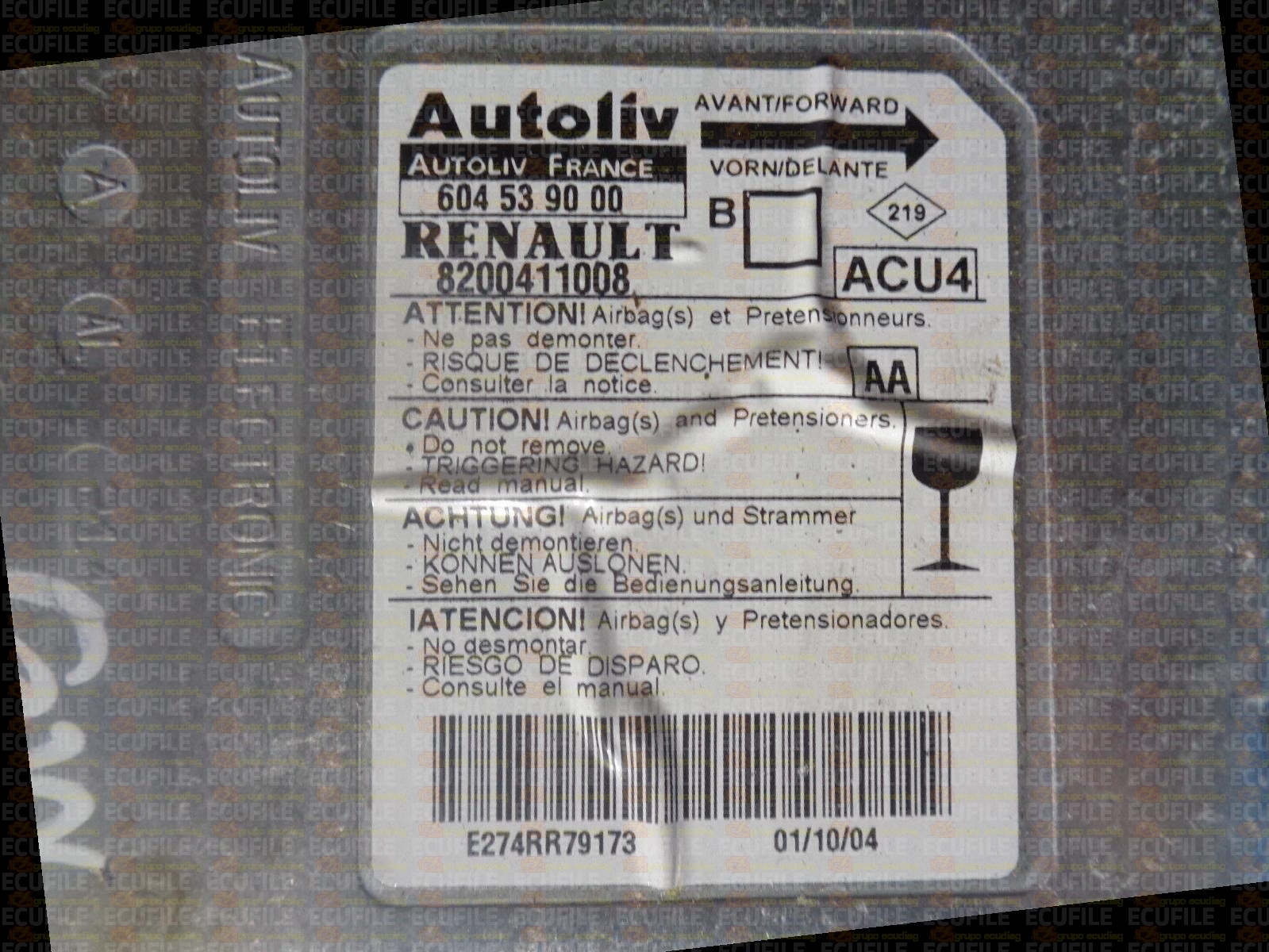 AUTOLIV ACU4 604539000 RENAULT MEGANE II 8200411008 AA EEPROM 95160