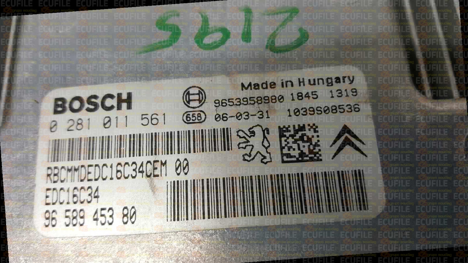 BOSCH EDC16C34-4.10 0281011561 CITROEN C5 1.6 HDI 110HP 9658945380 1037374178