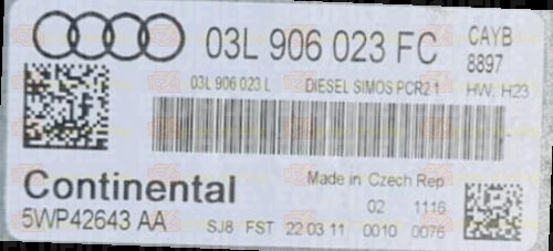 CONTINENTAL SIMOS PCR2.1 5WP42643AA AUDI A3 II (8P) 1.6 TDI 66KW 90HP L4 16V CAYB 03L906023L 03L906023FC SM2F0L9500000 - 8897