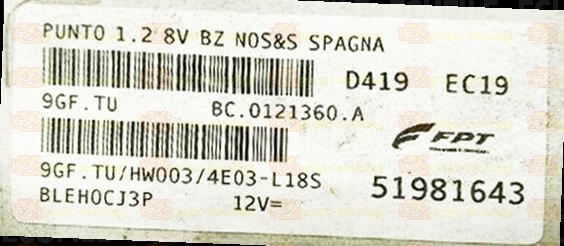 MAGNETI MARELLI 9GF.TU BC.0121360.A FIAT PUNTO 1.2 51981643 HW003 EEPROM 95640