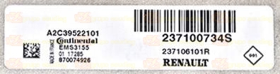 CONTINENTAL EMS3155 A2C39522101 RENAULT DACIA 237106101R 237100734S 