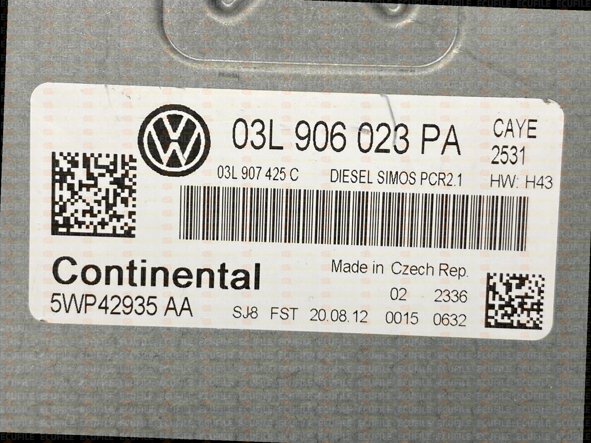 CONTINENTAL SIMOS PCR2.1 5WP42935AA VOLKSWAGEN CADDY III 1.6 TDI 75HP 03L907425C 03L906023PA SM2G0LG000000-2531