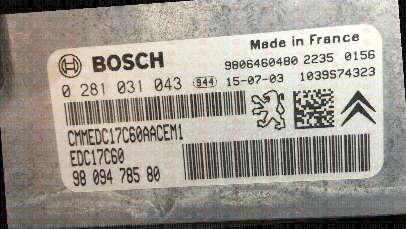 BOSCH EDC17C60-3.10 0281031043 CITROEN C4 PICASSO PEUGEOT 208 308 3008 5008 1.6 HDI 90HP 9809478580 1037540764