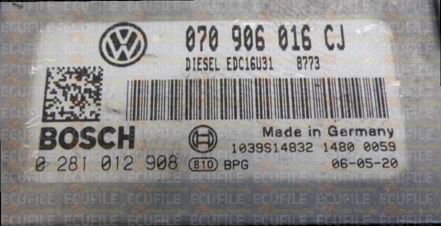 BOSCH EDC16U31-4.51 0281012908 VOLKSWAGEN TRANSPORTER T5 2.5 TDI 174HP 070906016CJ 1037379831