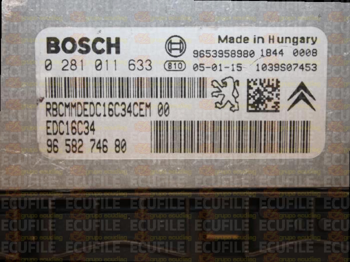 BOSCH EDC16C34-2.10 0281011633 PEUGEOT 407 I 1.6 HDI 80KW 109HP L4 16V 9HZ 9H01 DV6TED4 9658274680 1037372282 -