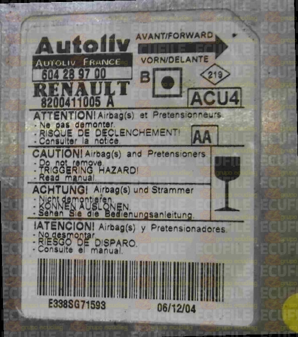 AUTOLIV ACU4 604289700 RENAULT SCENIC II 8200411005A AA EEPROM 95160