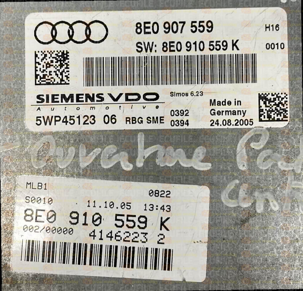 SIEMENS VDO SIMOS 6.23 5WP4512306 AUDI A4 II 3.2 V6 FSI 255HP 8E0907559 8E0910559K S6200FL000000 - 0010
