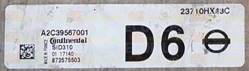 CONTINENTAL SID310 A2C39567001 NISSAN 23710HX43C D6 