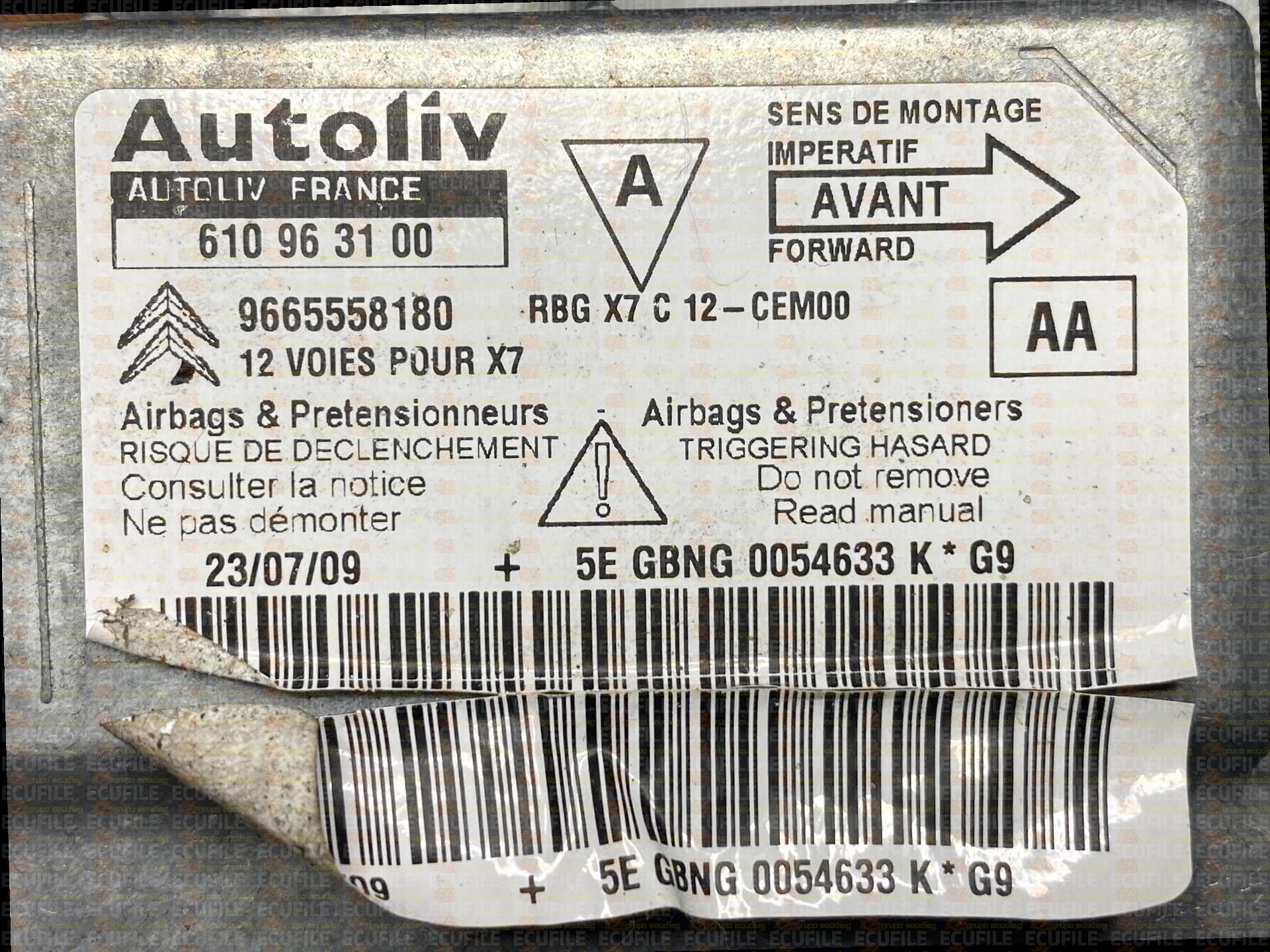 AUTOLIV 610963100 CITROEN C5 9665558180 AA