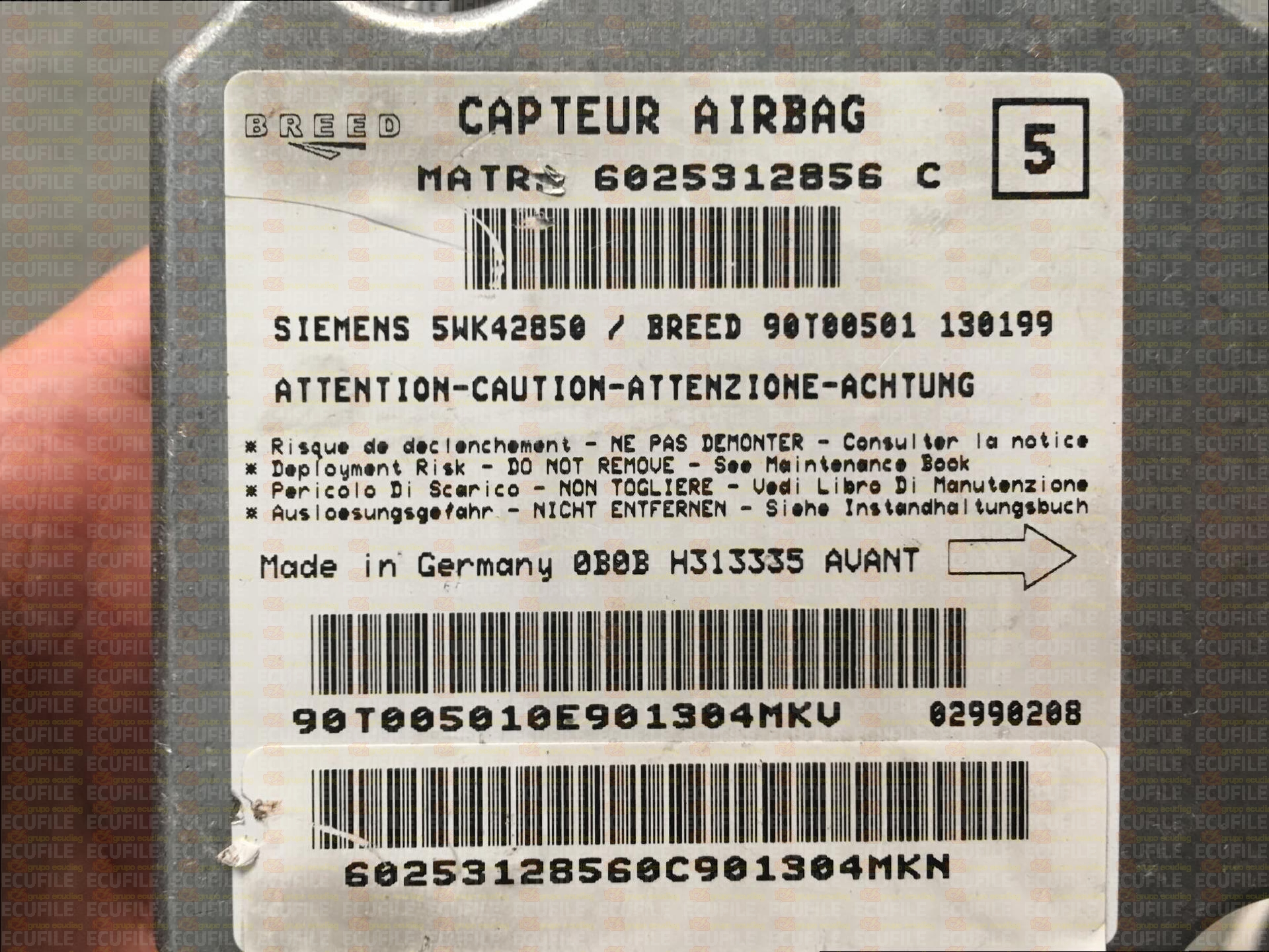 SIEMENS 5WK42850 BREED 90T00501 RENAULT ESPACE III 6025312856C